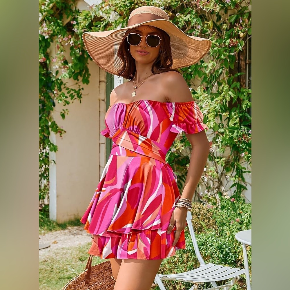 Vibrant Off-Shoulder Pink Romper